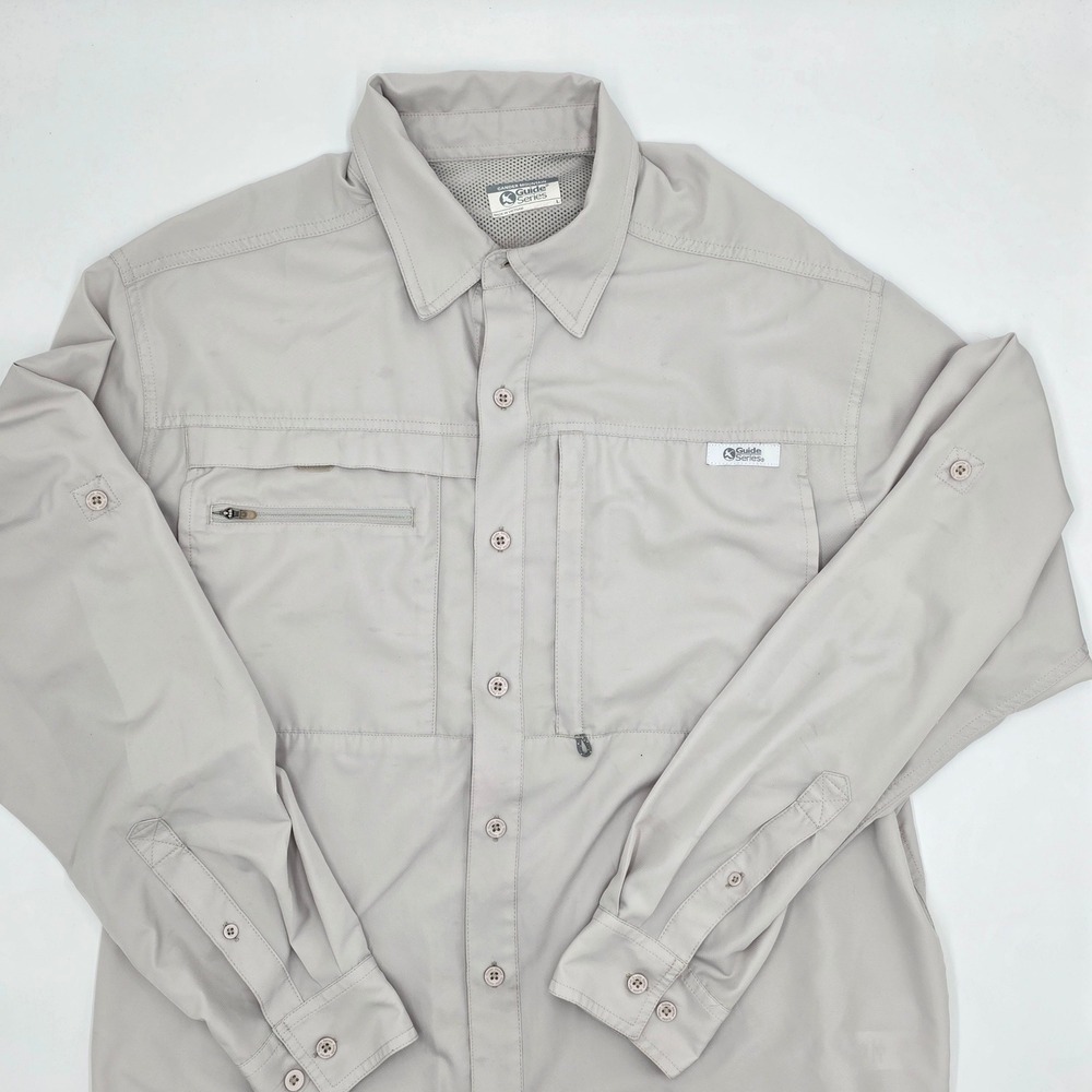 Gander Mountain Guide Series Mens Long Sleeve‎ Button Up Shirt Beige Outdoor